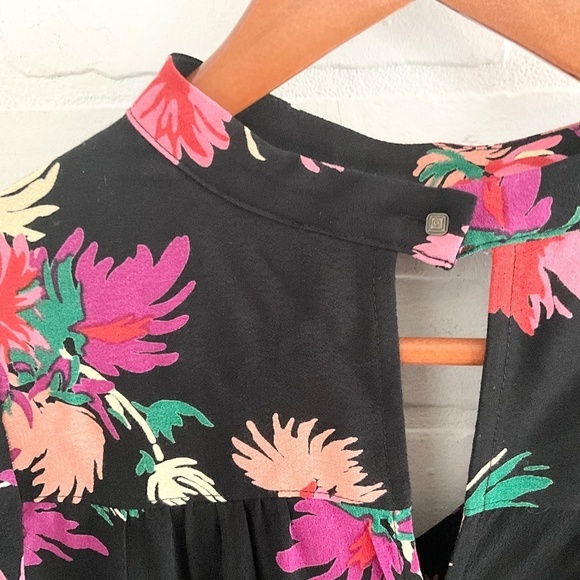 Anthropologie x Maeve Blouse Bella Dark Floral Black Kelly green Pink XS - Picture 12 of 15